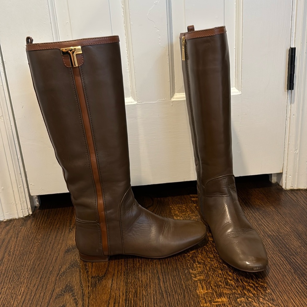 TORY BURCH Two Tone Brown Leather Knee-High Boots